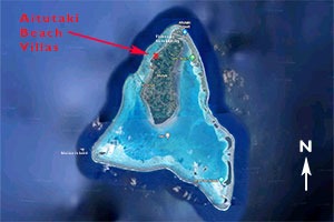 satelitte view of aitutaki island showing location of the accommodation